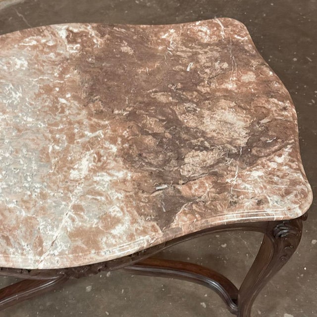 Late 19th Century French Louis XV Walnut Marble-Top Center Table ~ Library Table For Sale - Image 17 of 17