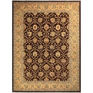1990s Shabby Chic Kafkaz Brown/Lt. Tan Hand-Knotted Rug - 9'0 X 11'8 For Sale