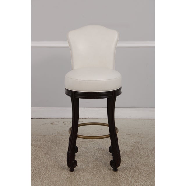 Traditional Set of 4 White Leather Revolving Seat Bar Stools For Sale - Image 3 of 17