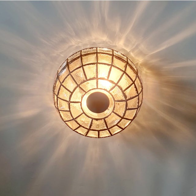 Metal Large Mid-Century Glass Ceiling Light/Flush Mount From Limburg, Germany, 1960s For Sale - Image 7 of 11