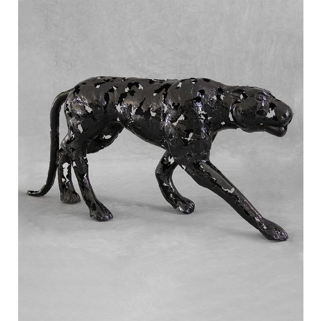 New Handcrafted Aluminum Panther Sculpture | 65" X 29" | One of a Kind For Sale - Image 4 of 5