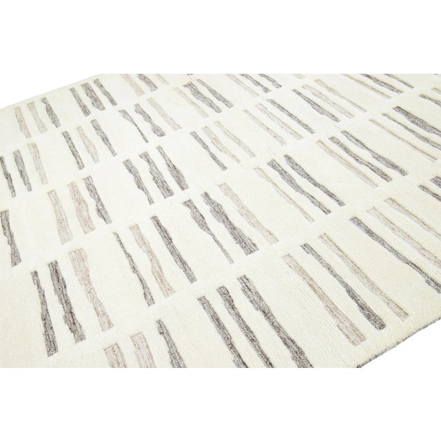 Moroccan Geometric Moroccan-Style Wool Rug Handmade in Ivory Color by Apadana For Sale - Image 3 of 9