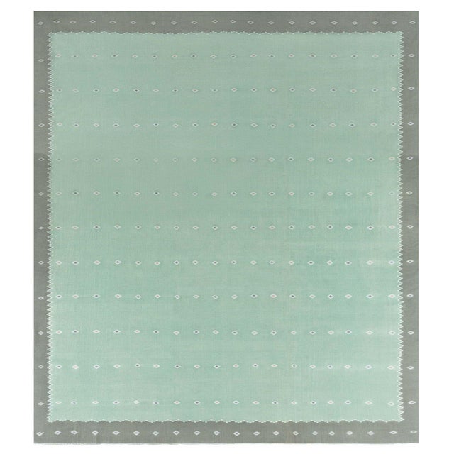 Doris Leslie Blau Vintage Indian Dhurrie Green Rug For Sale