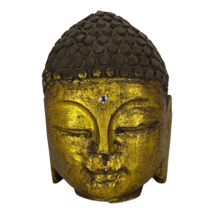 Antique Gilded Stone Buddha Head on Crystal Base