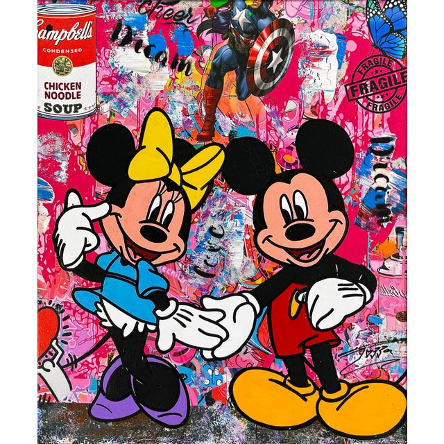 Unique, one of a kind mixed media embellishments on silkscreened canvas with custom artist painted frame. Hand signed on...