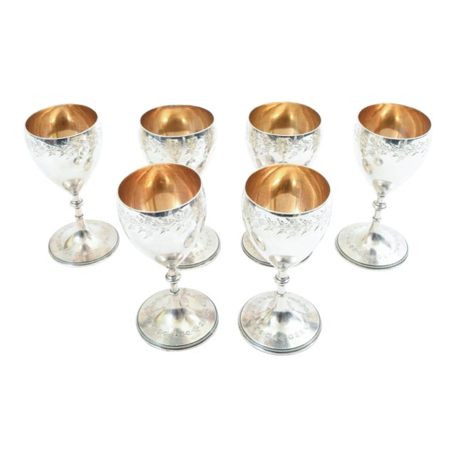 Antique Sterling Silver Set Six Barware Drinking Cups For Sale