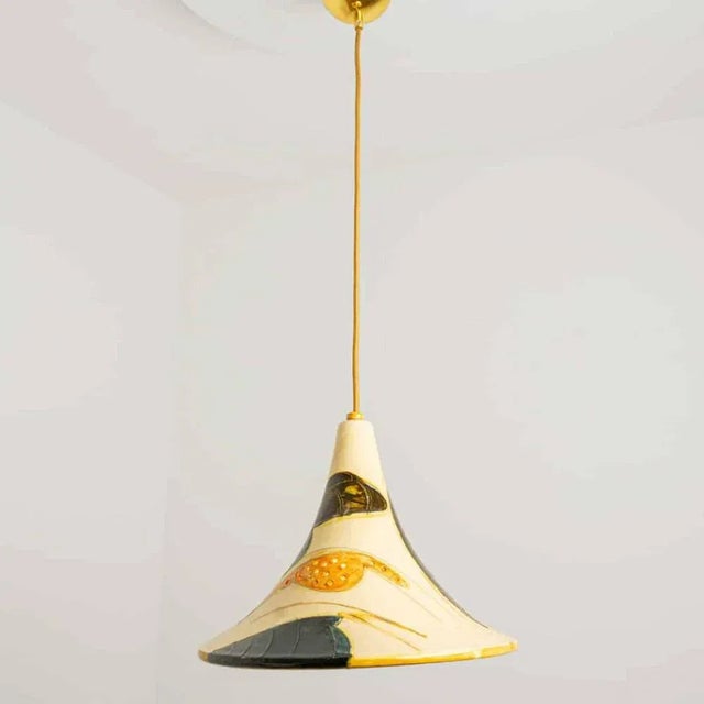 Ochre Blue Cream Orange Ceramic Cone Pendants, Denmark, 1970, Set of 2 For Sale - Image 10 of 16
