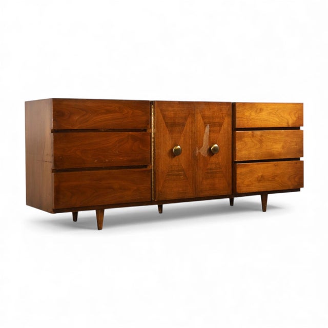 Wood American of Martinsville Vintage Mid Century Modern 9-Drawer Lowboy Dresser, C. 1960s, Attributed For Sale - Image 7 of 7
