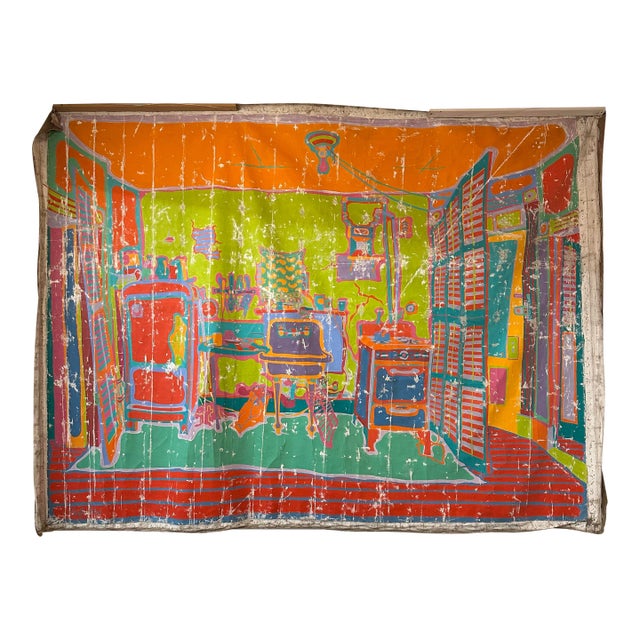 Clayton Pond "Rent Controlled Apartment" American Artist Large Colorful Original Painting For Sale