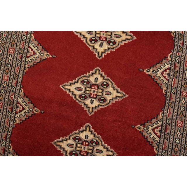 Bokhara Jaldar Rug 3′ X 4’11” Red Wool Tribal Hand-Knortted Oriental Carpet For Sale - Image 4 of 10