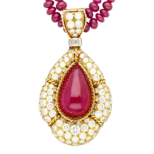 1990s 22.41 Carat Cabochon Cut Ruby & Diamond Pendant Necklace