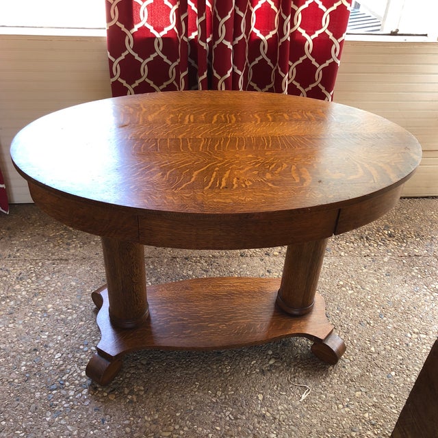 Antique/ Vintage Oval Grecian Feet Tiger Oak Library Table Mersman
