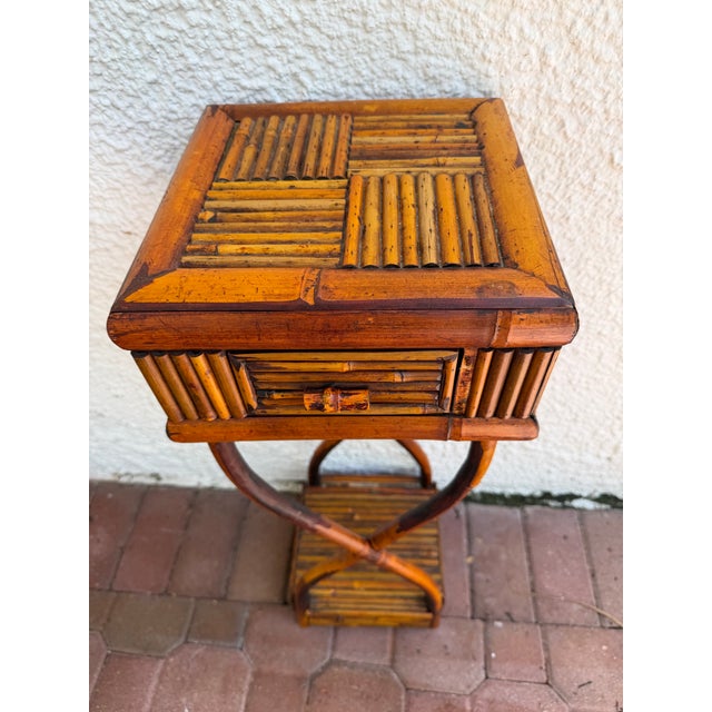 Boho Chic Burnt Bamboo Scupltural Side Table For Sale - Image 3 of 9