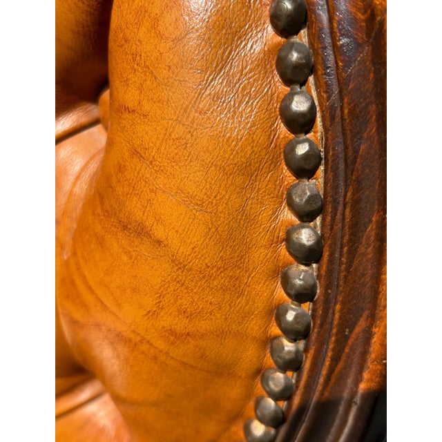 1970s 1970s Vintage Carved Italian Wood and Leather Vanity Chair For Sale - Image 5 of 5