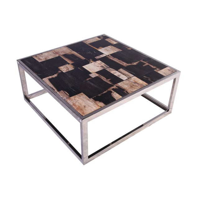 2020s Organic Modern Square Sliced Petrified Wood Top Coffee Table For Sale - Image 5 of 11