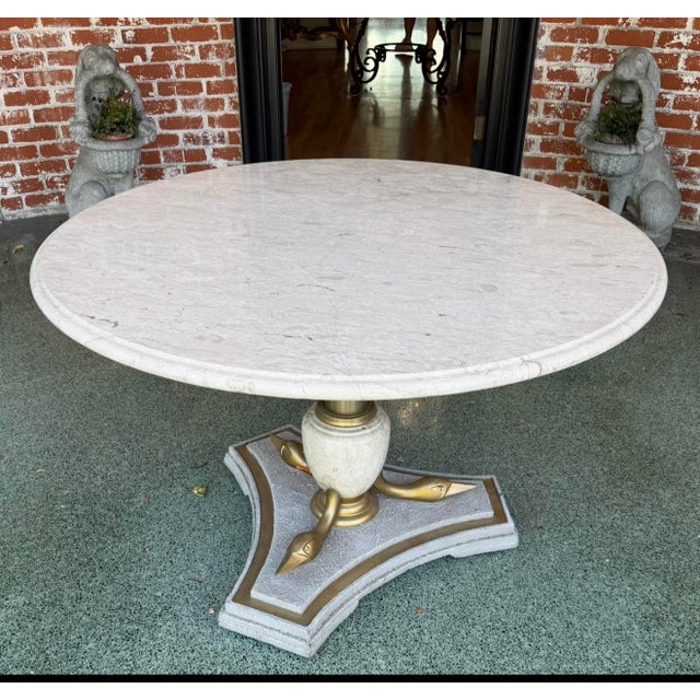 Italian Neoclassical Hollywood Regency Marble Table Brass Swan Base For Sale - Image 4 of 5