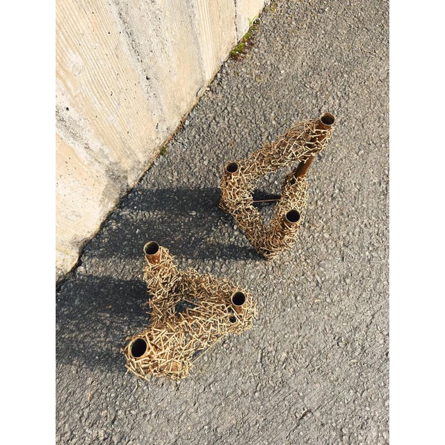 Metal Mid 20th Century Brutalist Style Metal Candlesticks - a Pair For Sale - Image 7 of 10