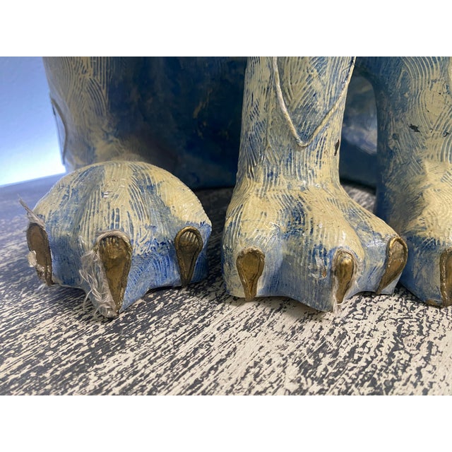Vintage Jeanne Valentine Oversized Blue Papier-Mâché Cat Sculpture For Sale - Image 10 of 13