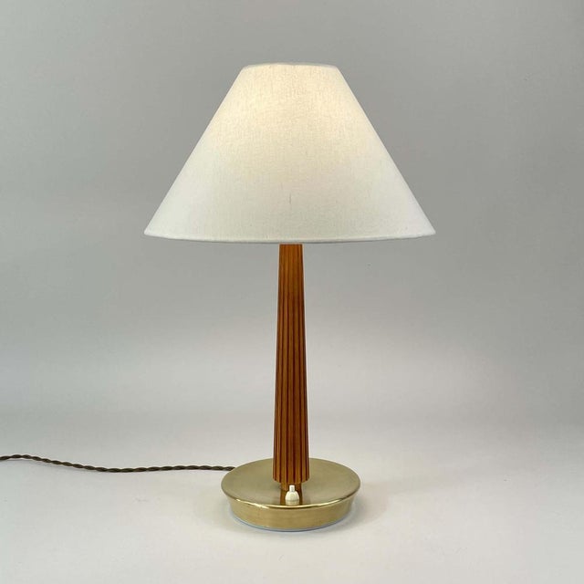 Teak & Brass Table Lamp Asea No E1240 from Bergboms, Sweden 1940s For Sale - Image 3 of 13