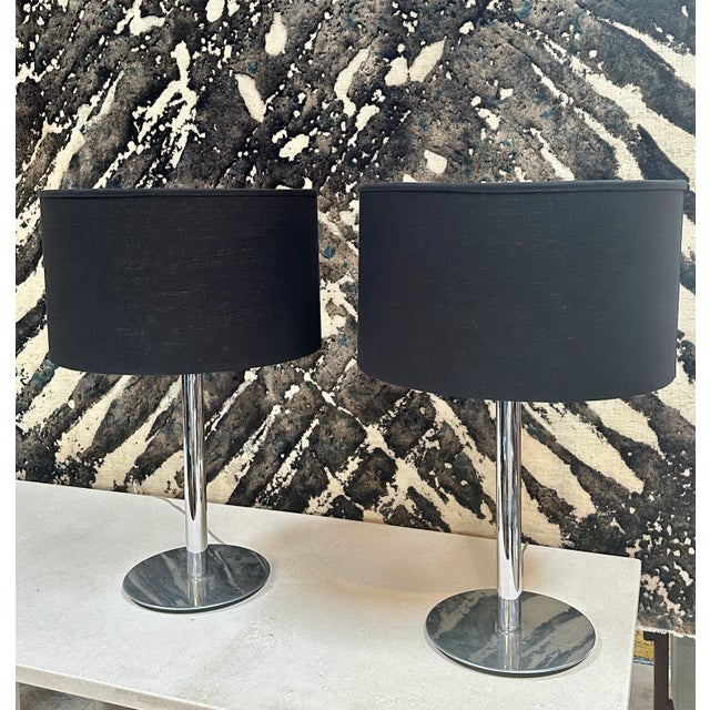 Extraordinary Oversize pair of 2 Mid century Italian lamps made whit chrome base and a beautiful and new black shade....
