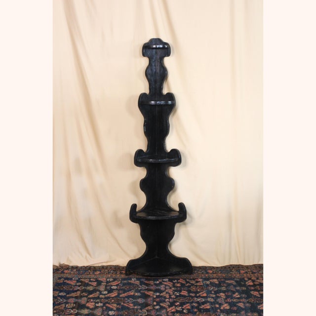 1970s Tall Folk Art Black Scroll Corner Shelf For Sale - Image 14 of 14