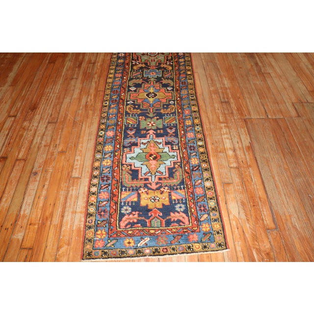 Colorful antique Persian Heriz Karadja runner from the 2nd quarter of the 20th century with an all-over geometric motif on...