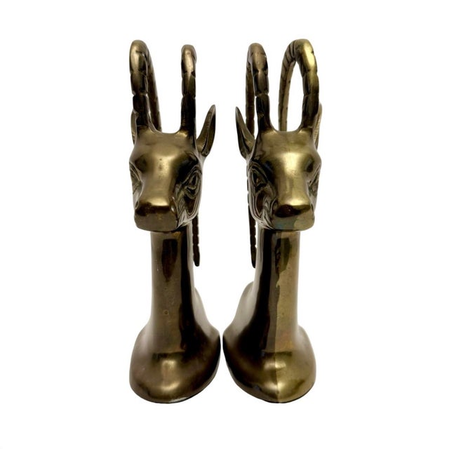 Mid Century Pair of Brass Gazelle Bookends Antelope Bookends VTG (D-9). This vintage pair of solid brass bookends is in...