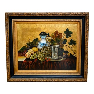 1980s Gilded Still Life Oil Painting by Norika For Sale