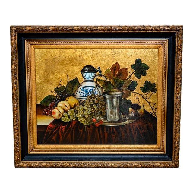 1980s Gilded Still Life Oil Painting by Norika For Sale