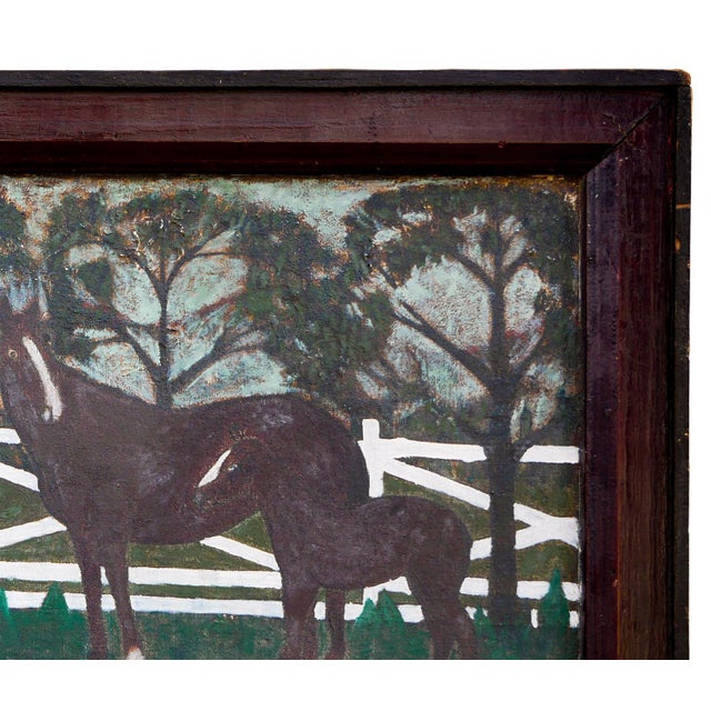 Early 20th Century Abstract Folk Art Western Figurative Painting of a Cowboy, Horses, and a Dog, Early 20th Century For Sale - Image 5 of 10