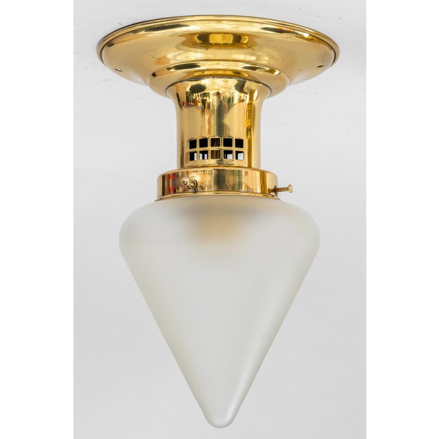 2 ceiling lamps with original glass shades vienna around 1920s Brass polished and stove enameled Original glass shades Up...