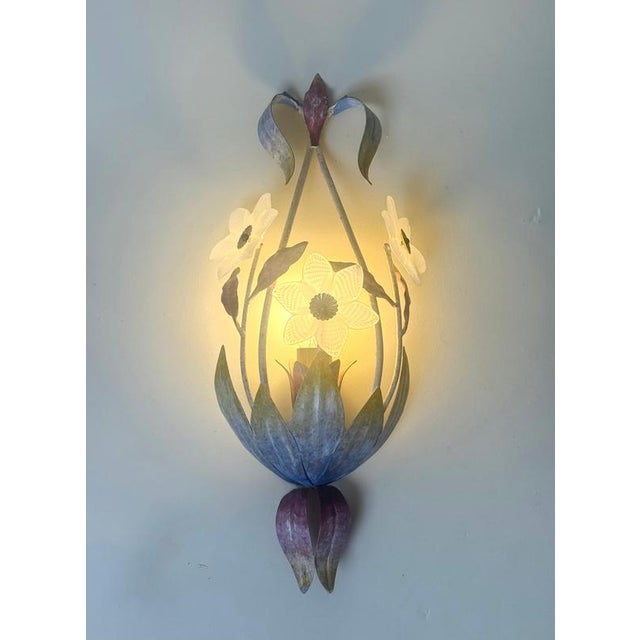 Italian Hollywood Regency Murano Glass Flower Wall Sconces, 1970s, Set of 2 For Sale - Image 13 of 17