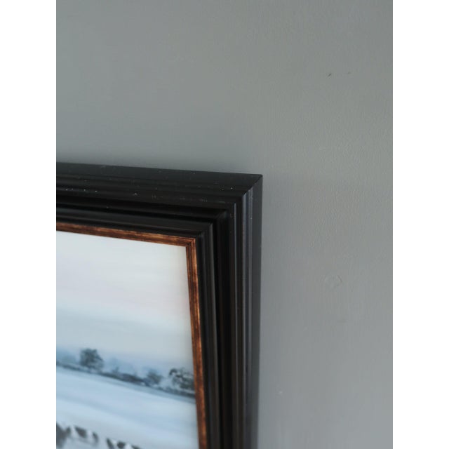 Blue Modernist 'Friesians in the Mist' Vintage Original Landscape Oil Painting, Framed For Sale - Image 8 of 13