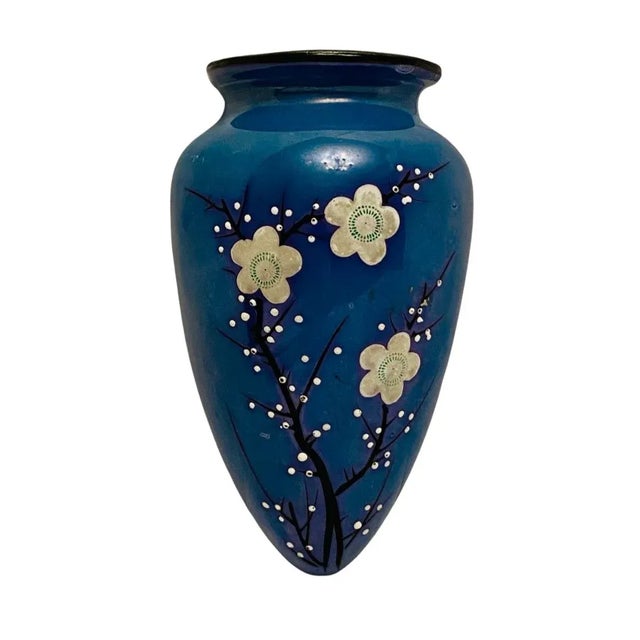 Blue Vintage Blue Lusterware Wall Pocket Vase Made in Japan For Sale - Image 8 of 9