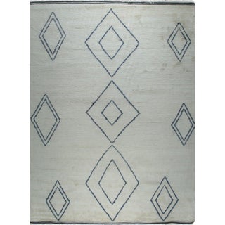 4x12 Selene Moroccan Ivory Geometric Modern Hand Knotted Wool Carpet Rug For Sale