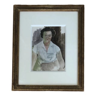 Albert Chavaz, Femme assise et souriante, Watercolor on Paper, Framed For Sale