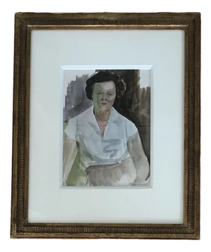 Albert Chavaz, Femme assise et souriante, Watercolor on Paper, Framed
