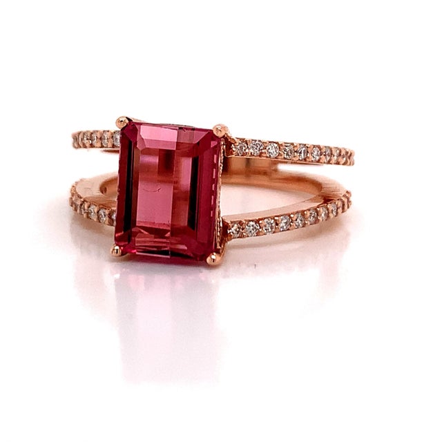 Natural Tourmaline Diamond Ring 14k Rose Gold 2.2 TCW Certified For Sale - Image 12 of 16