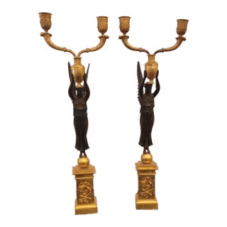 Pair of Early 19th Century Gilt Bronze Empire-Style Candelabras For Sale