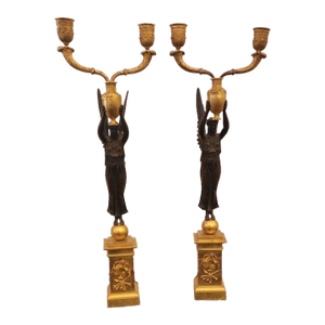 Pair of Early 19th Century Gilt Bronze Empire-Style Candelabras