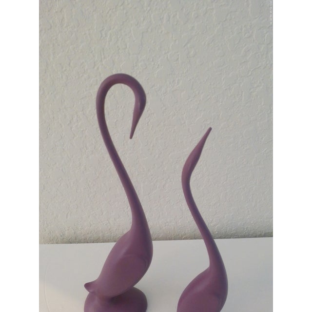 Vintage Ceramic Dark Lavender Crane Figurines, a Pair For Sale - Image 4 of 4