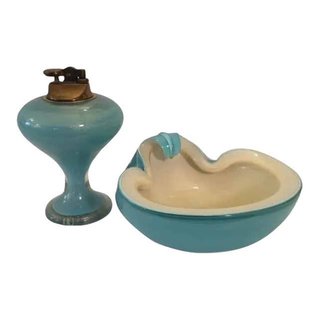 1950s Alfredo Barbini Hand Blown Blue Murano Glass Lighter
