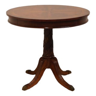 High End Vintage Banded Bookmatched Mahogany Traditional Style 30" Round Accent End Table For Sale