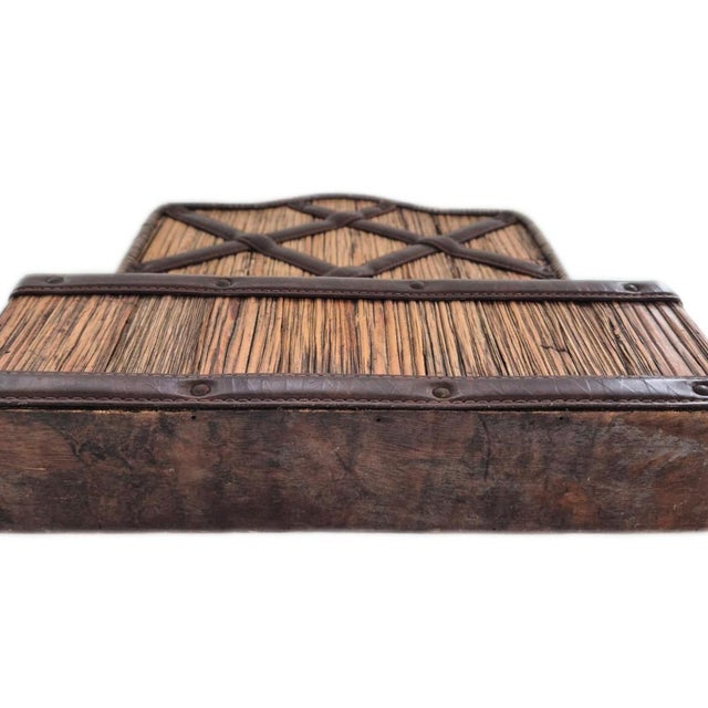 Boho Chic Vintage 1970's Wood Rattan & Leather Wall Organizer Mail Pocket Letter Holder For Sale - Image 3 of 9
