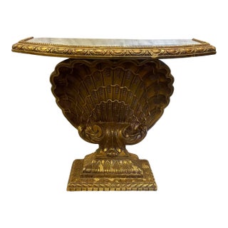 Mid 20th Century Hollywood Regency Grosfeld House Gilded Shell Console Table Clamshell For Sale
