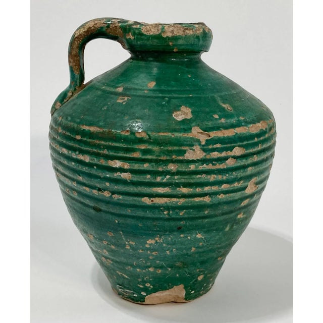 Antique Distressed Terra Cotta Green Glazed Water Vessel or Oil Jug For Sale In Kansas City - Image 6 of 8