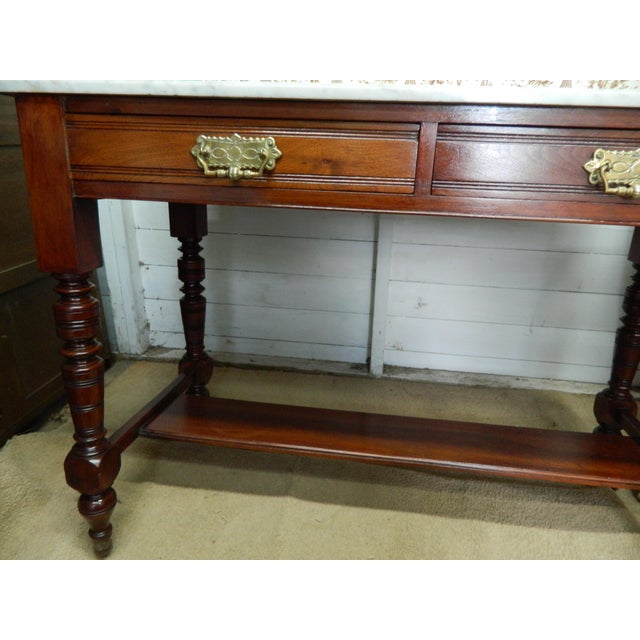 Antique Victorian Mahogany and Marble Wash Stand with Tiled Back Mirror & 2 Drawers For Sale - Image 13 of 18