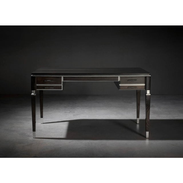Ebony & Silvered Desk with 4 Drawers by Jacobo Ventura For Sale - Image 4 of 4