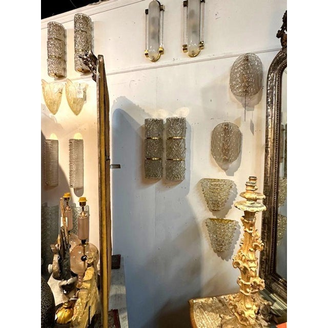 Early 21st Century Modern Murano Wave Glass and Brass Barrel Sconces - a Pair For Sale - Image 5 of 5