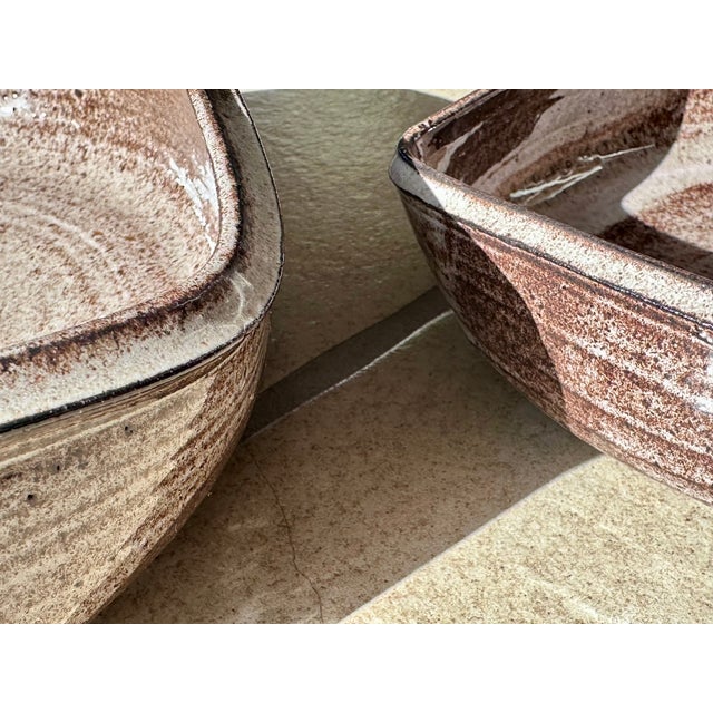 Beige Square Handcrafted Ceramic Art Bowls from Serocka, Germany, 1970s, Set of 3 For Sale - Image 8 of 15
